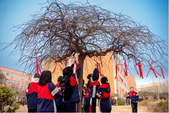 植树节悬挂心愿红丝带主题活动